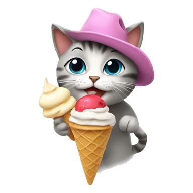 Cat eating ice cream wearing a hat sticker