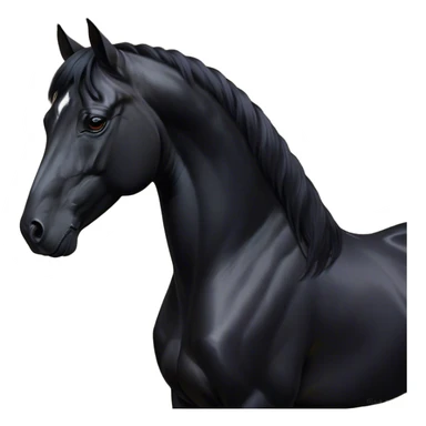 Cinematic Noble Black Horse Portrait Emoji, Poised and regal, with a strong, athletic build and a sleek, well-groomed jet-black fur, deep-set soulful dark eyes, Simplified yet sharp and sophisticated features, highly detailed, glowing with a soft, dignified glow, high shine, intelligent and commanding, stylized with an air of mysterious grace, focused and attentive, soft glowing outline, capturing the essence of a watchful and confident steed, so majestic it feels as though it could gallop out of the screen with effortless authority! sticker