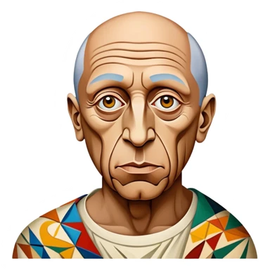 Cinematic Realistic Pablo Picasso Portrait Emoji, depicted as a visionary artist with abstract expressive features and a creative aura, rendered with rich textures and dynamic artistic lighting that captures his revolutionary spirit. sticker