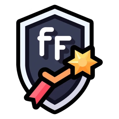 Gaming achievement badge with FF and a verification checkmark, gaming medal style, esports badge sticker