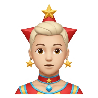 circus acrobat portrait, head and shoulders only, sporty costume collar, energetic expression, star accessories, 3D cartoon, mobile game icon style, clean background, no text, no watermark
 sticker