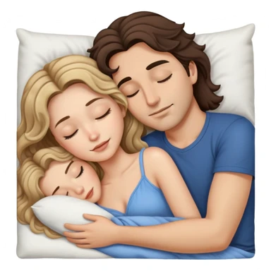 Man with dark brown wavy hair and woman with long dark blonde hair in bed cuddling and sleeping  sticker