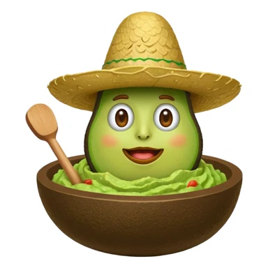 avocado sitting in a bowl of guacamole, wearing a sombrero, with a mallet floating above its head like in whack-a-mole, iOS emoji style sticker