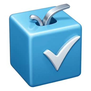 Blue box with a white check mark in the middle of the blue box that is a little bit tilted to the right and its 1d sticker