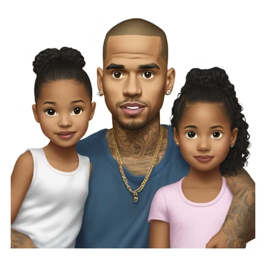 Hyper Realistic Chris Brown with daughter Royalty, son aeko and daughter lovley sticker