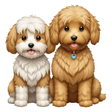 A small white Maltese and a big goldendoodle sitting beside each other  sticker