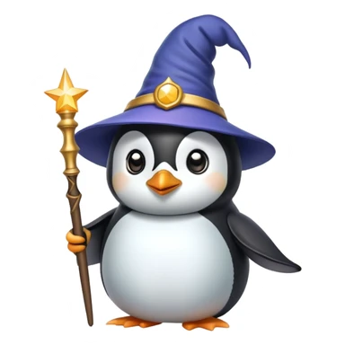 penguin wizard with magic wand and pointed hat sticker
