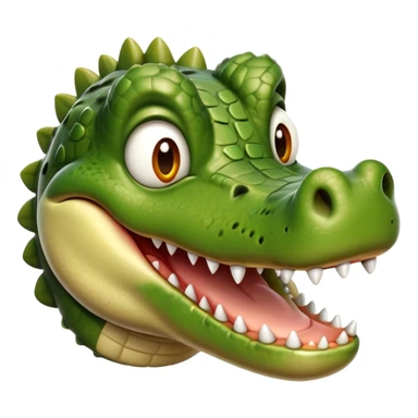 cinematic-realistic-cute-crocodile-portrait-emoji,-head-tilted-playfully-and-inquisitively,-featuring-a-robust,-well-defined-build-with-intricately-detailed,-glossy-olive-green-scales-and-a-surprisingly-endearing-face-with-round,-sparkling eyes sticker