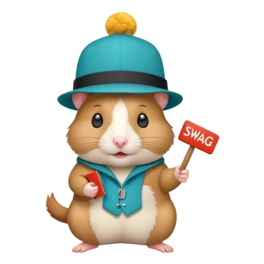 A stylish hamster holding a "SWAG" sign, trendy colors, sleek design sticker