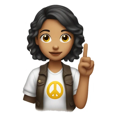 Cute Latina girl holding up a peace sign sticker