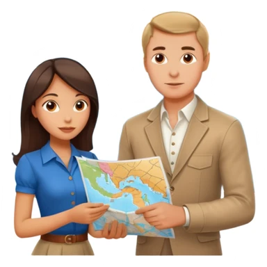 Russian man and elegant Latina girl in cute outfits with a map planning map in the background  sticker