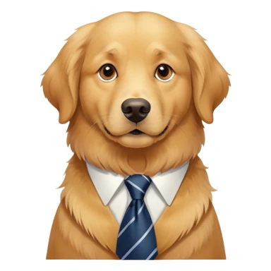 Senior Golden Retriever with a tie sticker