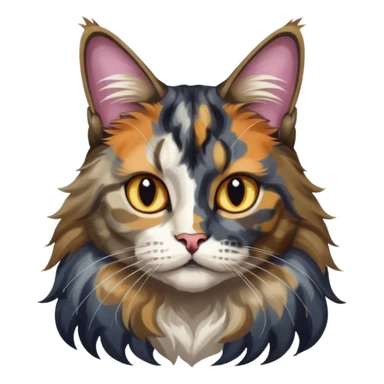 Maine coon black silver tortie et blanc avec une grosse tache noir sur un côté de la tête qui vient comme pour faire une moustache avec des couleurs assez vives  sticker
