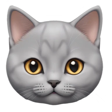 cinematic-cute-british shorthair-kitten cat-portrait-emoji,-head-tilted-playfully-and-inquisitively,-sleek-solid-grey-fur,-simplified-yet-adorable-features,-highly-detailed,-glowing-with-a-warm,-friendly-glow sticker