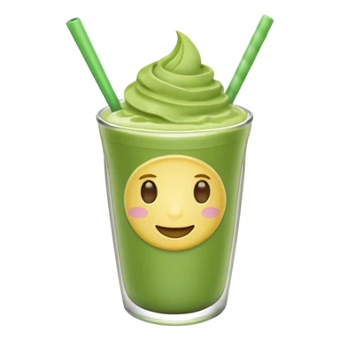 Emoji glossy 3D de un vaso de matcha latte, vaso de vidrio transparente con matcha espumoso verde pastel, capas suaves de leche y matcha, brillo intenso tipo sticker, sombras delicadas, fondo transparente, estilo cute moderno, alta calidad sticker