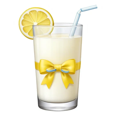 Glass of milk with a yellow bow wrapped around the glass and lemon sticker