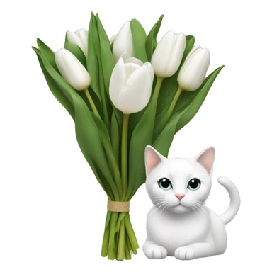 white tulip bouquet with a cat  sticker