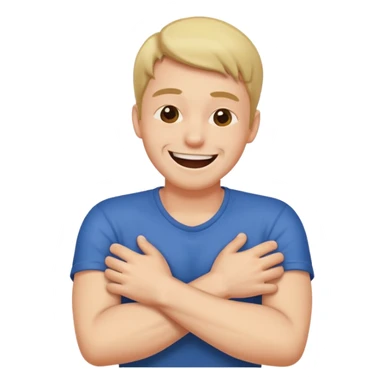 A man crossing his arms strangleing himself while laughing sticker