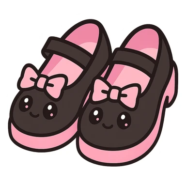 BLACKPINK-inspired gothic shoes, no hearts, black and pink, cute and stylish, kawaii style, mary jane shoes with bows, no socks sticker