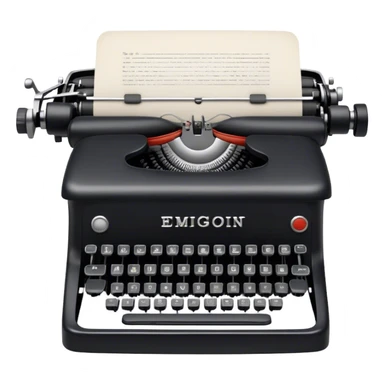 Create an emoji representing screenwriting. The design should feature an open script with visible dialogue and action lines, symbolizing the writing of a screenplay. Include a classic typewriter or a modern writing device, such as a laptop, to signify the process of creating a script. Add a cinema camera next to the script to emphasize the cinematic aspect of screenwriting. Use a professional color palette with black, white, and subtle metallic tones. Do not include any emojis or smiley faces. Make the background transparent. sticker