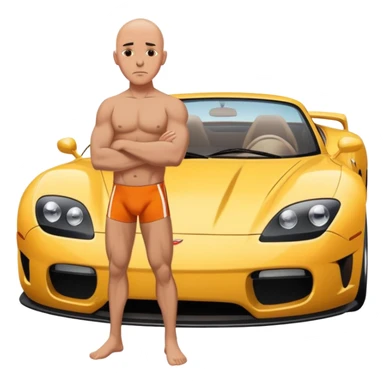 Bald Man in speedo in front of sports car  making a serious face sticker