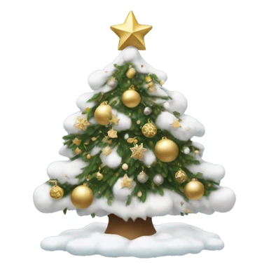snow christmas tree with white and gold decorations sticker
