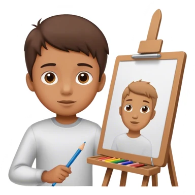 boy drawing with pencil at easel sticker