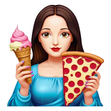 pop art neon Monalisa holding Melted spam meat ice cream pizza slice sticker