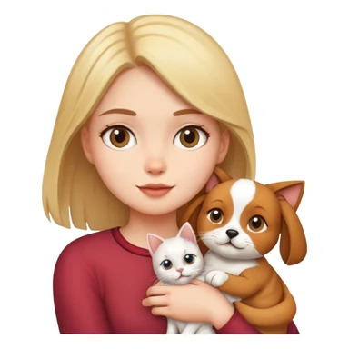 Girl holding a cat and a dog sticker