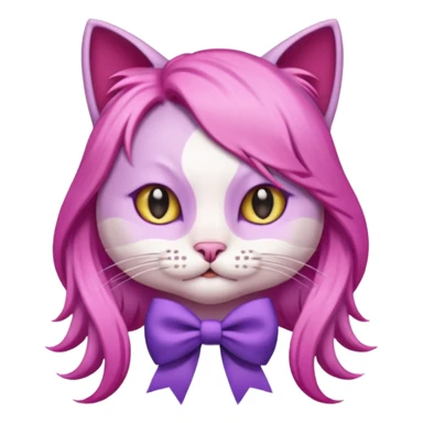 cat with pink long hair and purple bow on head sticker