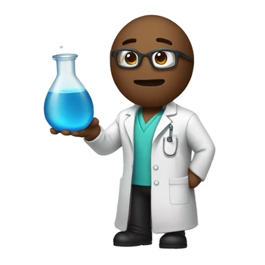 a poop emoij wearing a lab coat and holding a beaker sticker