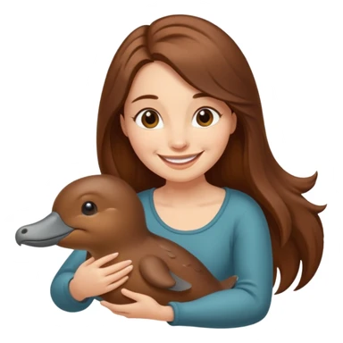 long brownhaired woman playing with platypus sticker