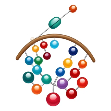 Create a harmonious and well-composed icon that represents the hobby of beadwork. The design should feature colorful beads, thread, and a beading needle or tool in a balanced arrangement. The elements should flow naturally, reflecting the creativity and precision of the craft. Ensure the composition is clean and aesthetically pleasing, with vibrant yet balanced colors. The background should be transparent. sticker