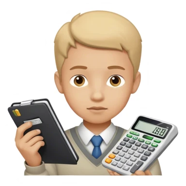 Boy doing finances sticker