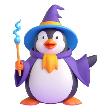 penguin wizard casting a spell sticker