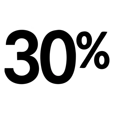 the number 30% in a solid black icon style, strong and easily readable, no background sticker
