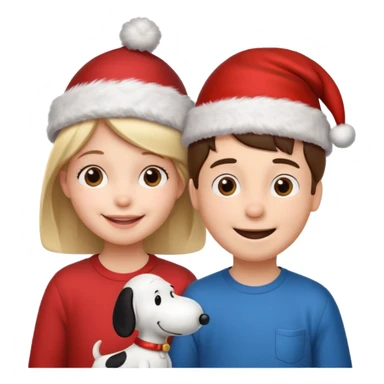 Snoopy wearing and Christmas hat human girl and boy sticker