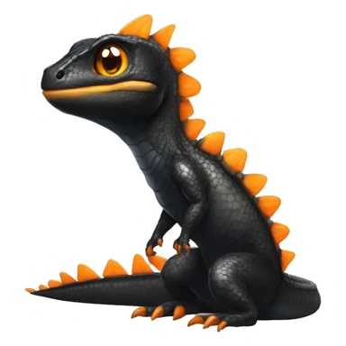 Black Shiny Lizard-Reptile-Raptor-Fakémon with Orange belly Full Body sticker