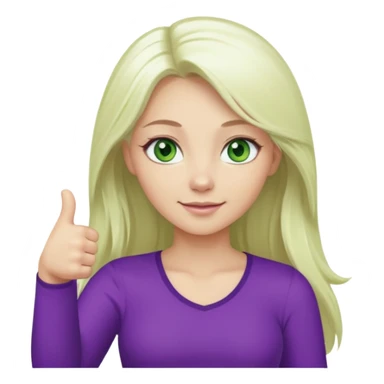 Long platinum blonde hair girl with green eyes in purple top with thumbs up  sticker