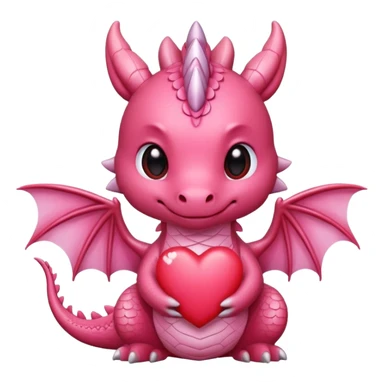 Lovely cute sweet romantic kawaii chibi adorable pink dragon with red heart markings sticker