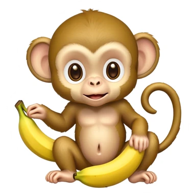 cute baby monkey peeling a banana sticker