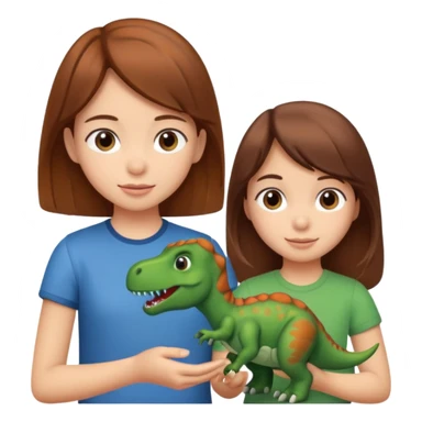 Brown haired girl giving boy a dinasour sticker