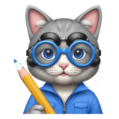cat with blue goggles and pencil sticker