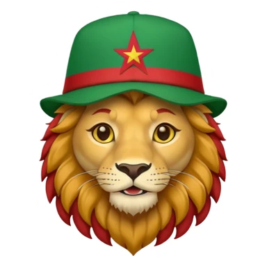 Cute lion emoji face wearing a hat with same flag morocco sticker