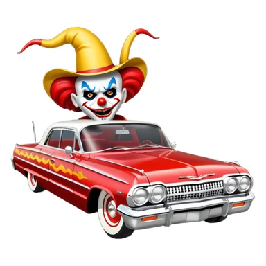 Satan’s streamlined Hot rod custom 1964 impala low rider four door clown painted hood  side-mounted under-door chrome exhaust pipes driving straight to hell  sticker