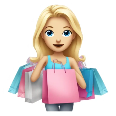 cute blonde with blue eyes surrounded by pink shopping bags sticker
