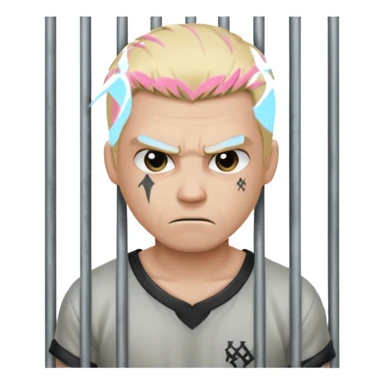 angry blonde tattooed male prisoner with prison cell bg sticker
