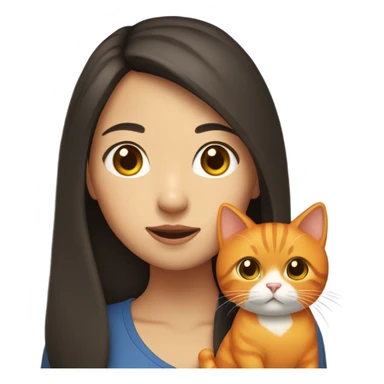 asian brunette girl with orange cat  sticker