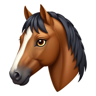 Cinematic Noble Bay Horse Portrait Emoji, Poised and regal, with a strong, athletic build and a rich, well-groomed bay fur accented by a dark mane and tail, deep-set soulful amber eyes, Simplified yet sharp and sophisticated features, highly detailed, glowing with a warm, dignified glow, high shine, intelligent and majestic, stylized with an air of equine elegance, focused and attentive, soft glowing outline, capturing the essence of a watchful and confident steed, so majestic it feels as though it could gallop out of the screen with effortless authority! sticker