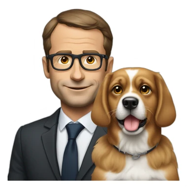 Macron avec des lunette et un chien  sticker